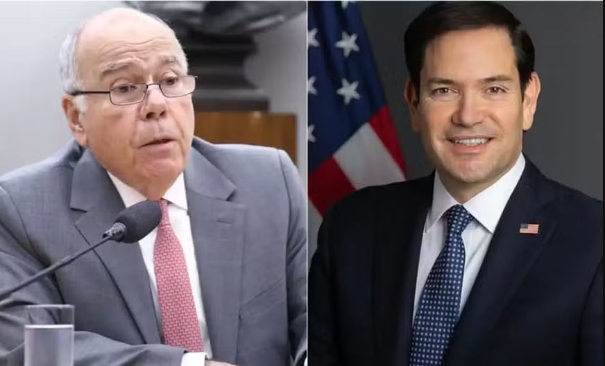 O ministro brasileiro das Relações Exteriores, Mauro Vieira, e o secretário de Estado dos EUA, Marco Rubio 