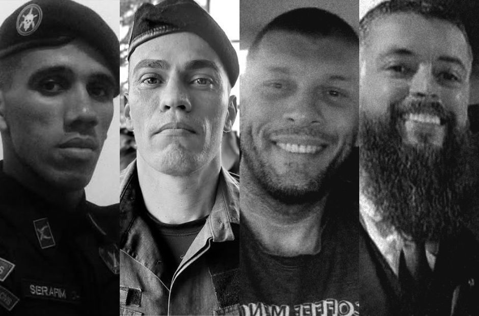 Cleiton Serafim Gonçalves. PM de 42 anos; Heber Carvalho da Fonseca. PM de 39 anos; Marcos Vinicius Carvalho. Policial civil; Rodrigo Cabral. Há dois meses na Polícia Civil