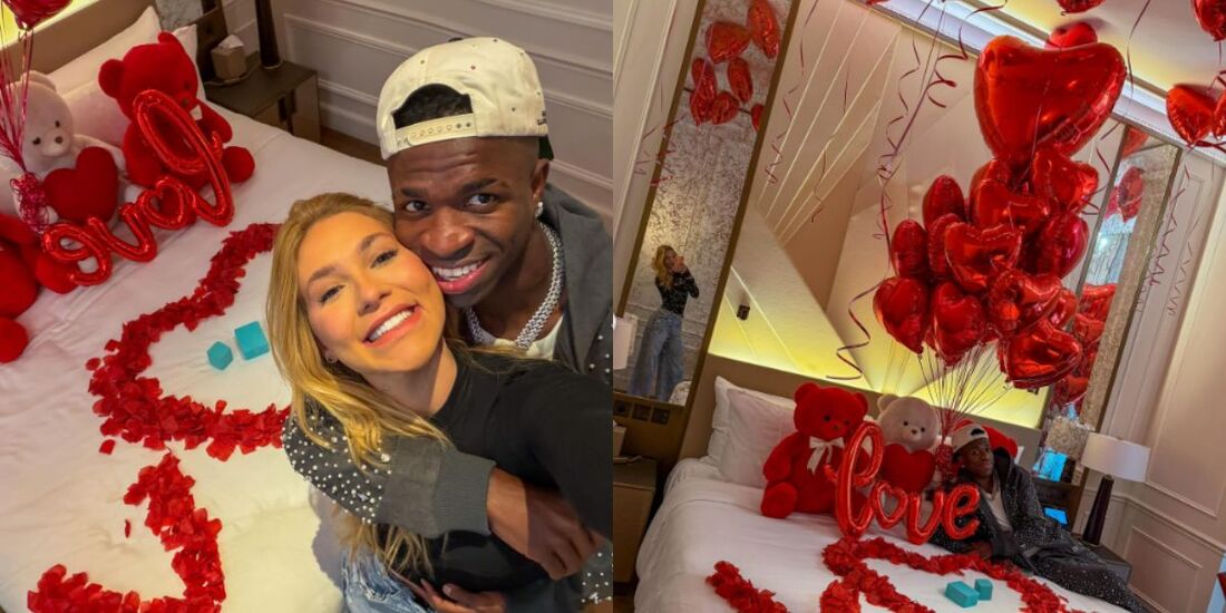 Vinicius Júnior e Virginia Fonseca durante surpresa do jogador para a influenciadora
