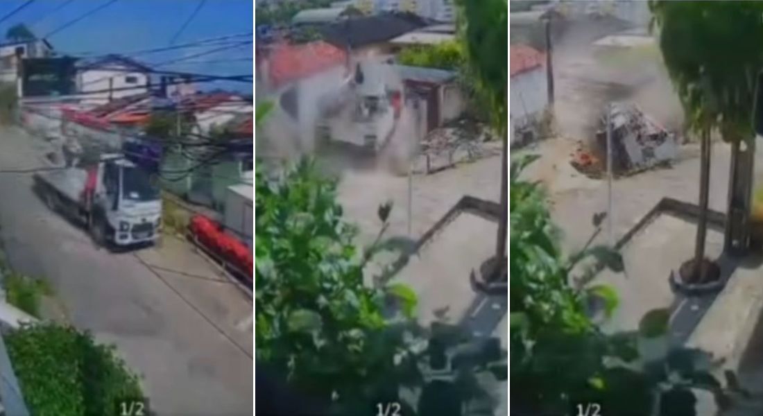 Motorista do caminhão ficou preso às ferragens