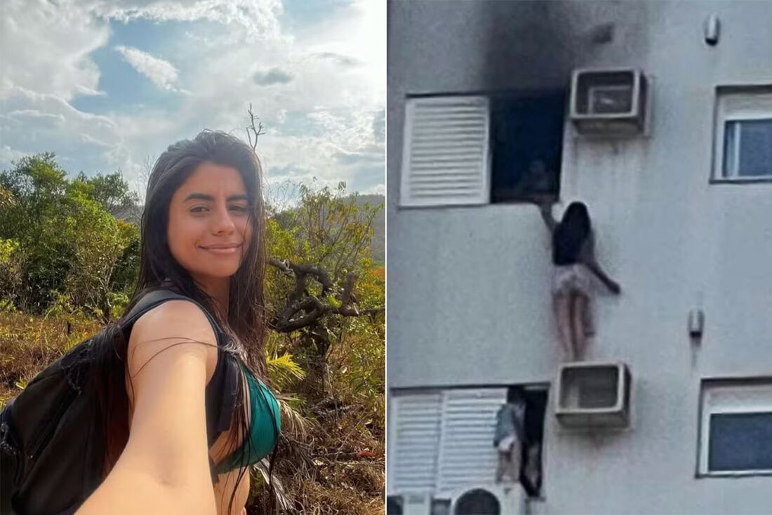 Juliane Suellem Vieira dos Reis, de 28 anos, se pendurou para fora de prédio em que mora para salvar a mãe e uma criança de um incêndio