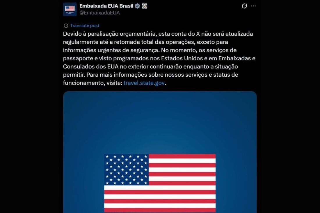 Embaixada dos EUA paralisa publicações online e shutdown pode afetar emissão de vistos