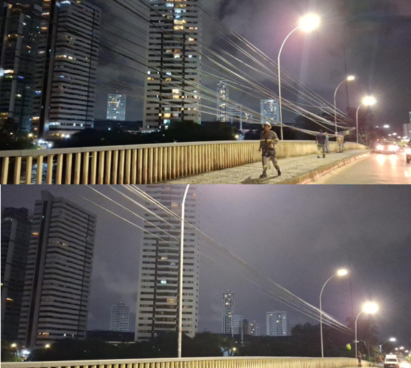 Antes e depois da retirada de cabos de telecomunicações na Ponte do Sport, no Recife