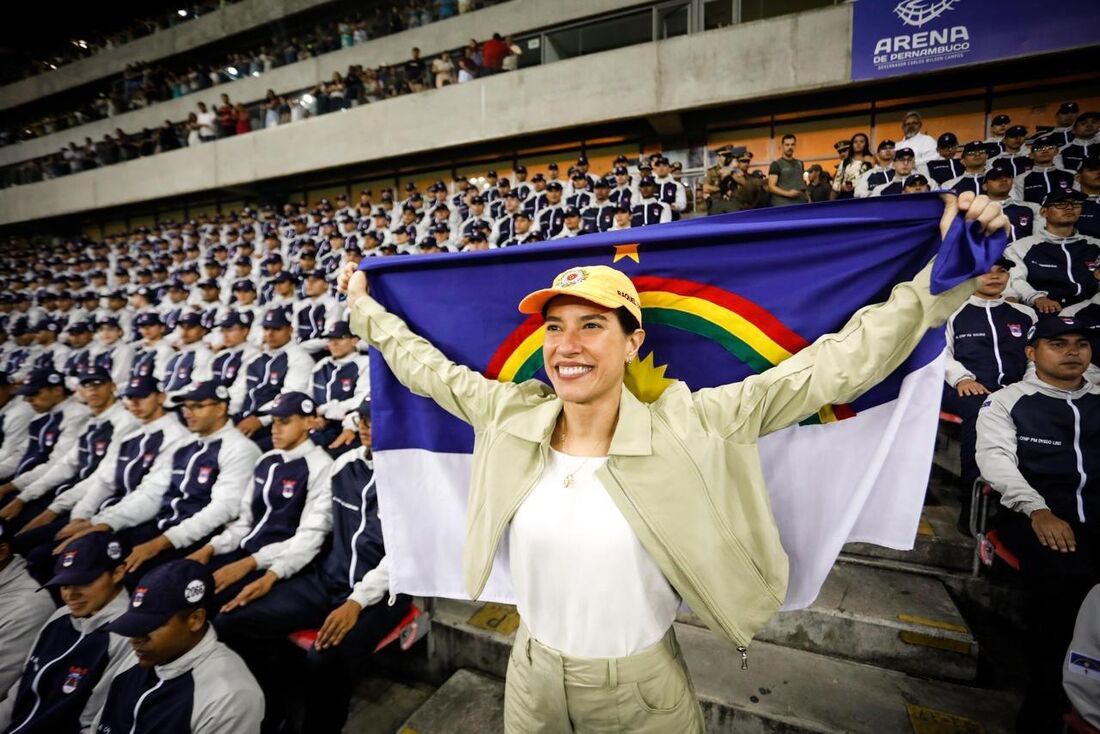 Governadora Raquel Lyra em aula inaugural do curso de formação de praças da Polícia Militar, em setembro