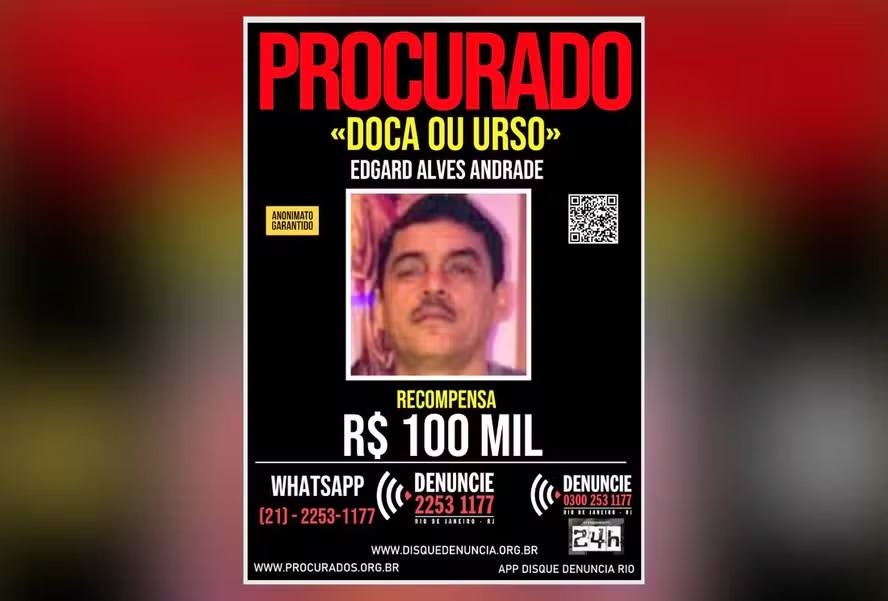 Edgar Alves Andrade, o Doca, é apontado pela Polícia Civil como um dos integrantes da cúpula do Comando Vermelho (CV), com atuação no Complexo Penha, na Zona Norte do Rio