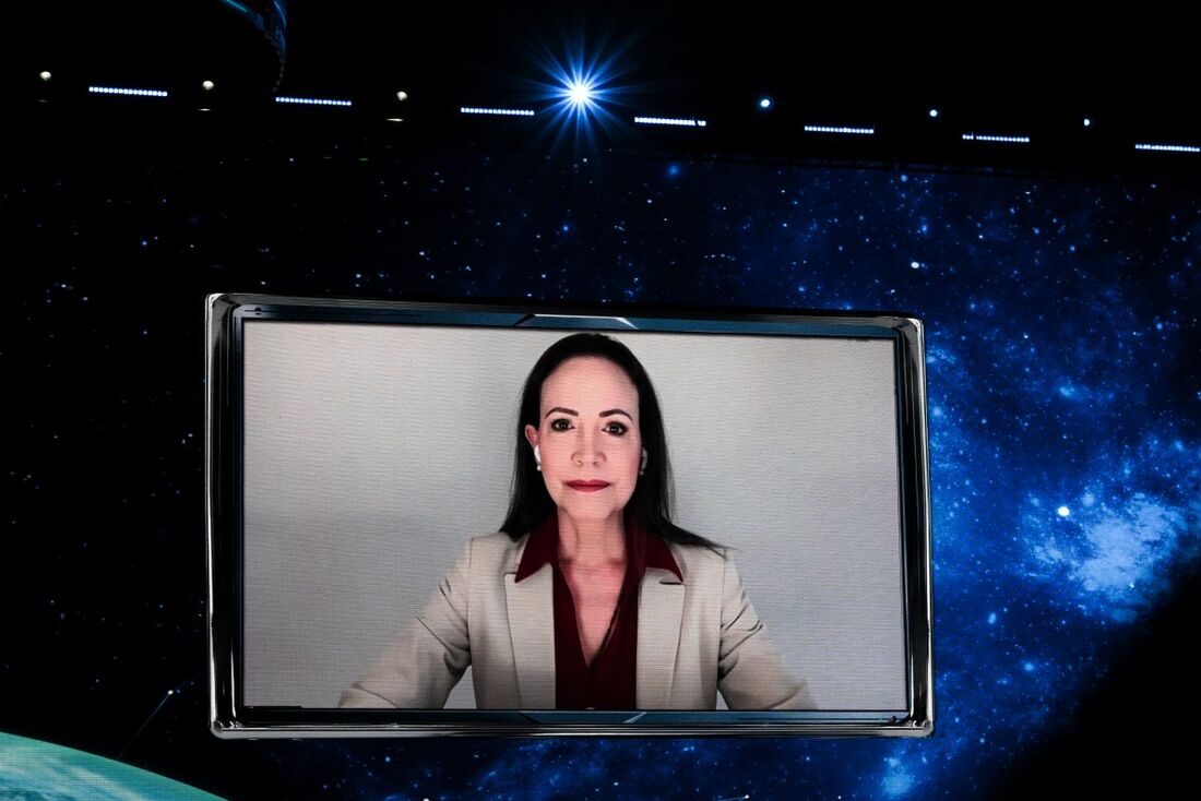 A ganhadora venezuelana do Prêmio Nobel da Paz, María Corina Machado