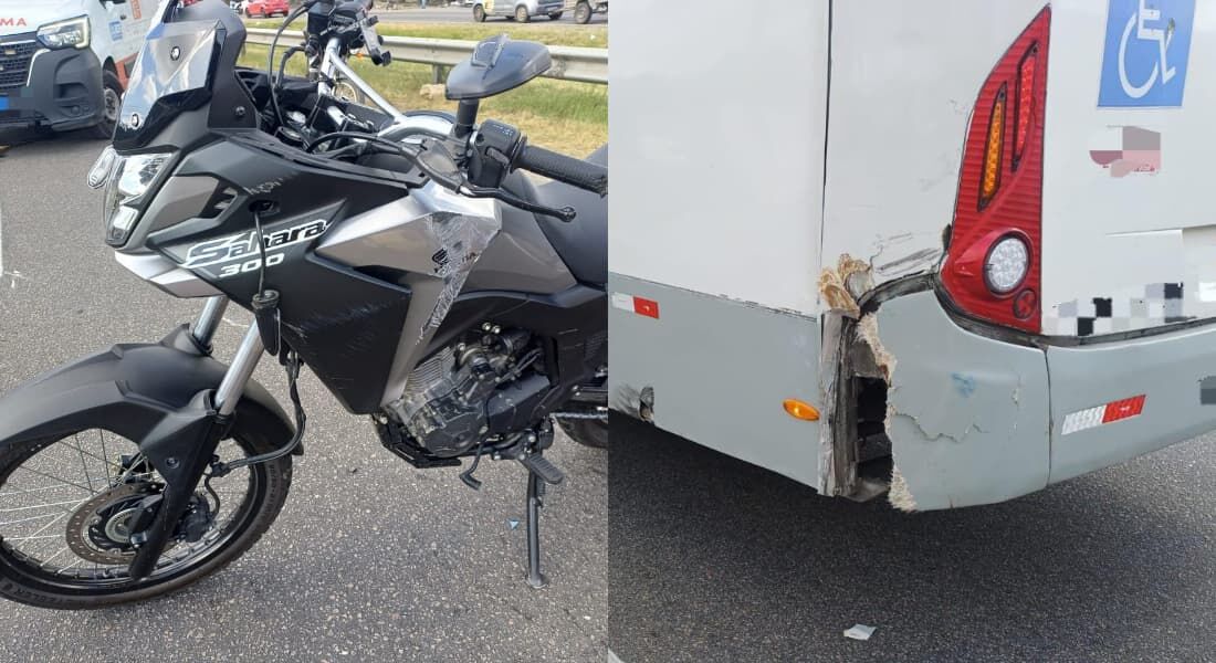 Sinistro entre moto e ônibus na BR-101, no Barro, Zona Oeste do Recife