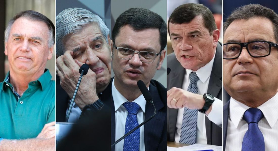 O ex-presidente Jair Bolsonaro e aliados da trama golpista: Augusto Heleno, Anderson Torres, Paulo Sérgio Nogueira e Almir Garnier