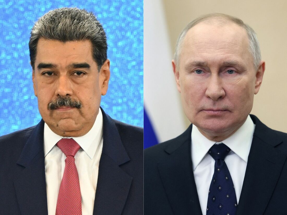 O presidente da Venezuela, Nicolás Maduro (à esquerda), e o presidente da Rússia, Vladimir Putin (à direita)