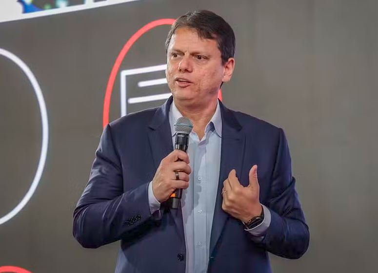 Tarcísio em evento de balanço anual, nesta quinta-feira, em São Paulo 