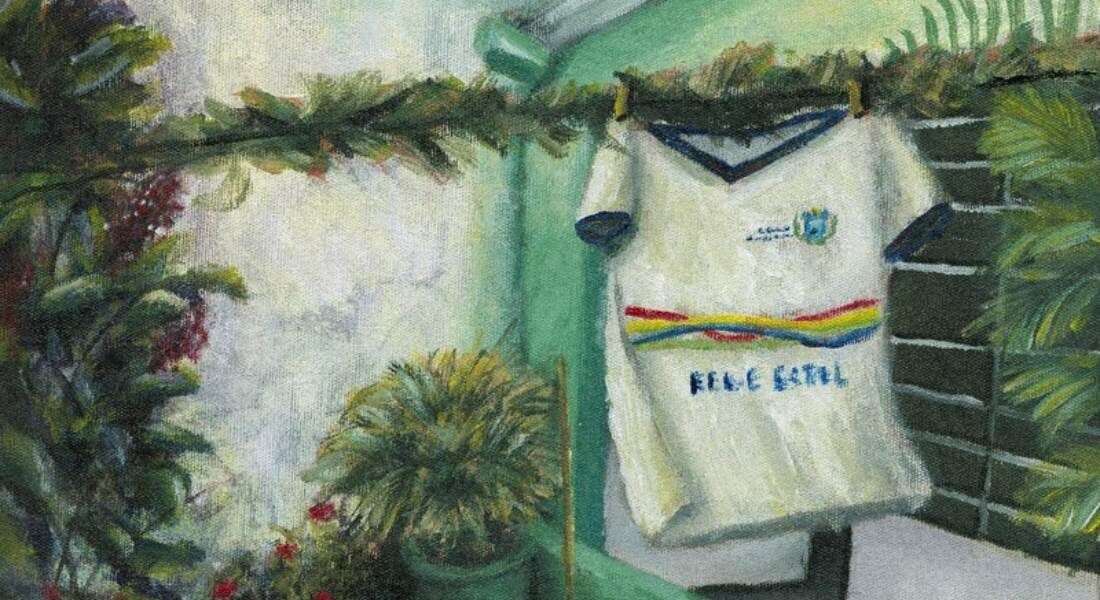 A tela "Saudades no Varal" (2020) dá nome à exposição