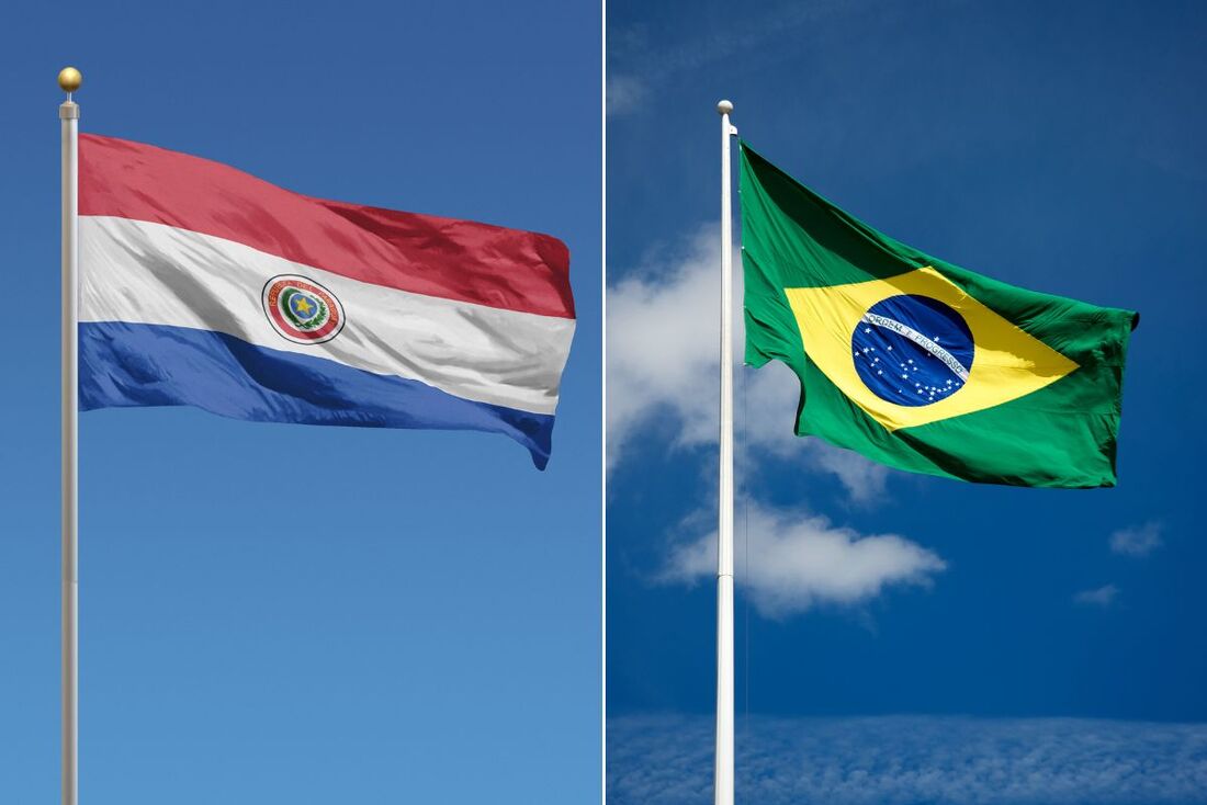 Bandeiras do Paraguai e do Brasil