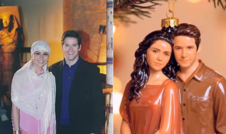 Jade (Giovanna Antonelli) e Lucas (Murilo Benício) e sua versão enfeite de Árvore de Ano Novo na Rússia