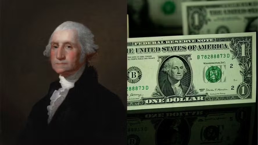 Montagem do quadro ao lado de uma nota de um dólar 