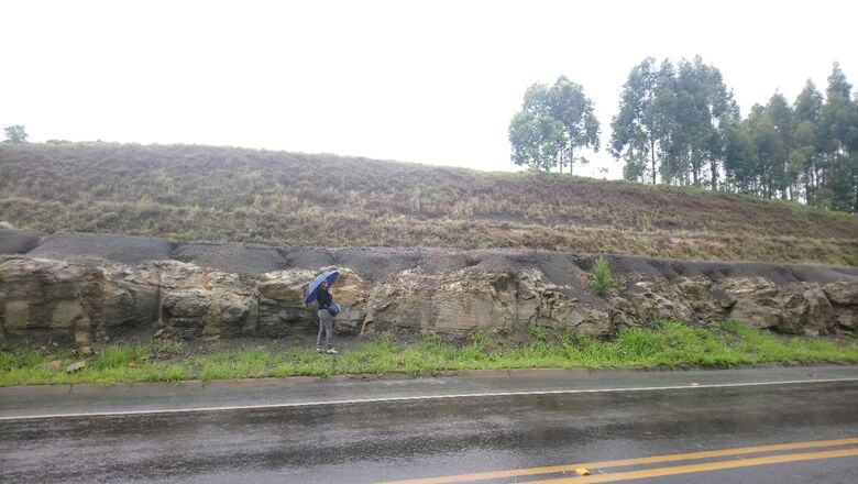 A descoberta, feita durante uma pesquisa de doutorado da estudante do Programa de Pós-Graduação em Geologia da UFPR Thammy Ellin Mottin (Foto: Divulgação)