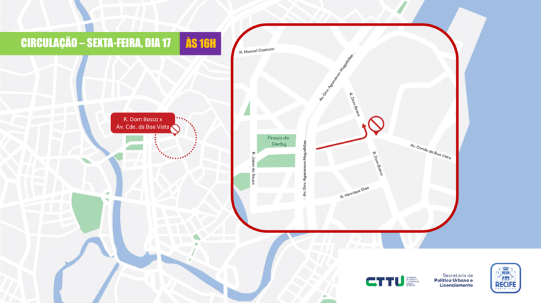 Na sexta (17), ônibus e outros veículos não poderão seguir pela Avenida Conde da Boa Vista no sentido cidade.