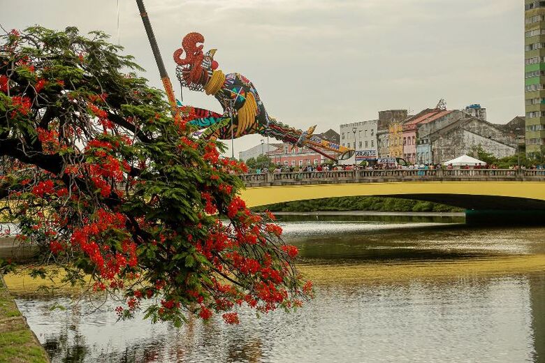Montagem do Galo Gigante | Foto: Alexandre Aroeira/Folha de Pernambuco