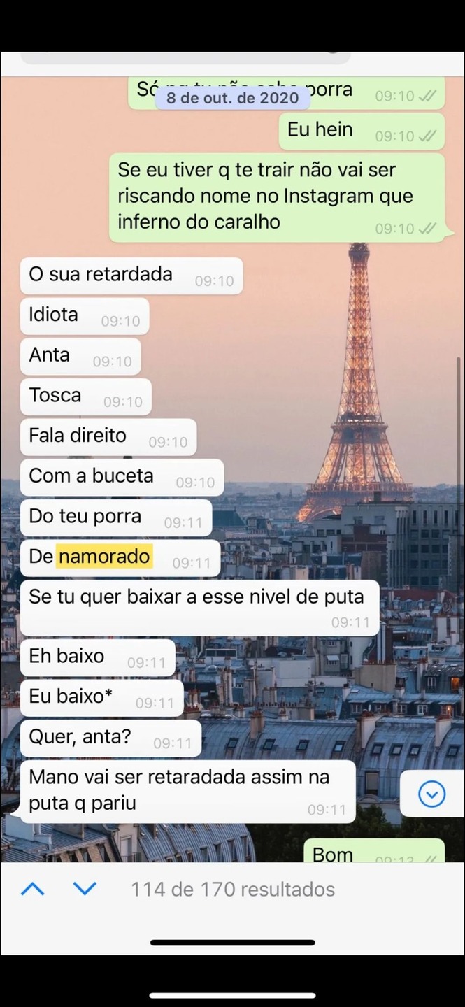 Como o tenista Thiago Wild tratava a ex-mulher: xingamentos, humilhação e ameaça. Veja prints // Foto: Reprodução