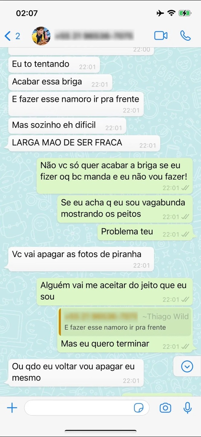 Como o tenista Thiago Wild tratava a ex-mulher: xingamentos, humilhação e ameaça. Veja prints // Foto: Reprodução
