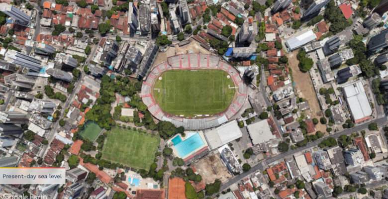 Região do Estádio dos Aflitos com nível atual do mar (Foto: Reprodução/Climate Central)
