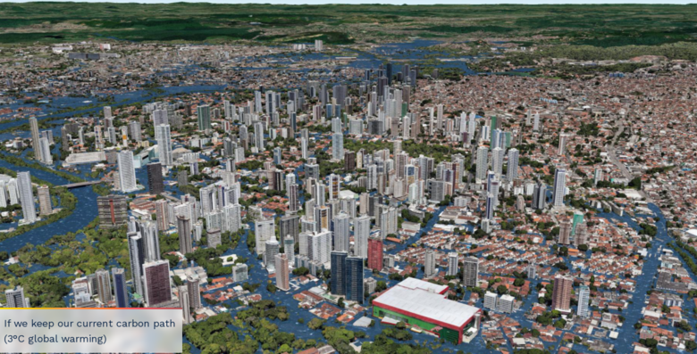 Casa Amarela com aumento de 3ºC na temperatura média global (Foto: Reprodução/Climate Central)
