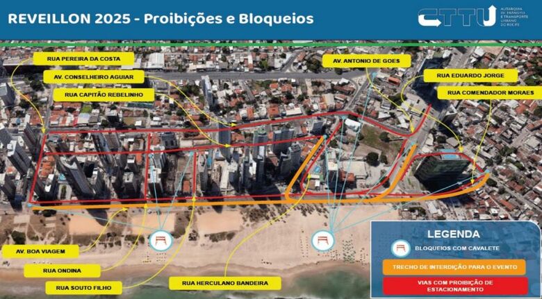 Esquema de trânsito para o Virada Recife 2025 | Foto: CTTU/Divulgação
