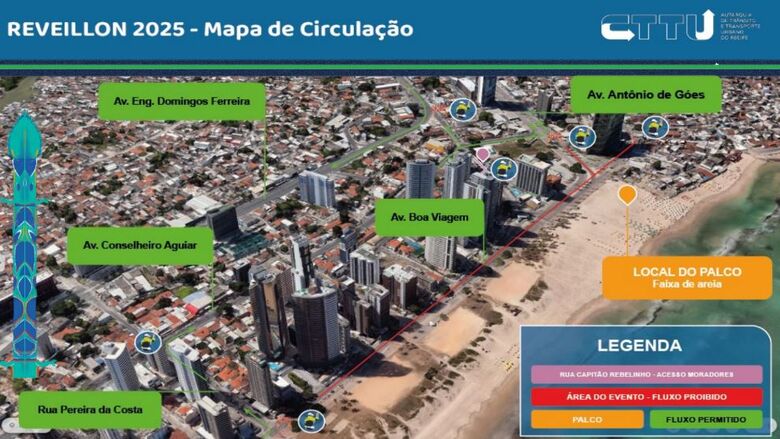 Esquema de trânsito para o Virada Recife 2025 | Foto: CTTU/Divulgação