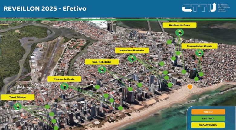 Esquema de trânsito para o Virada Recife 2025 | Foto: CTTU/Divulgação