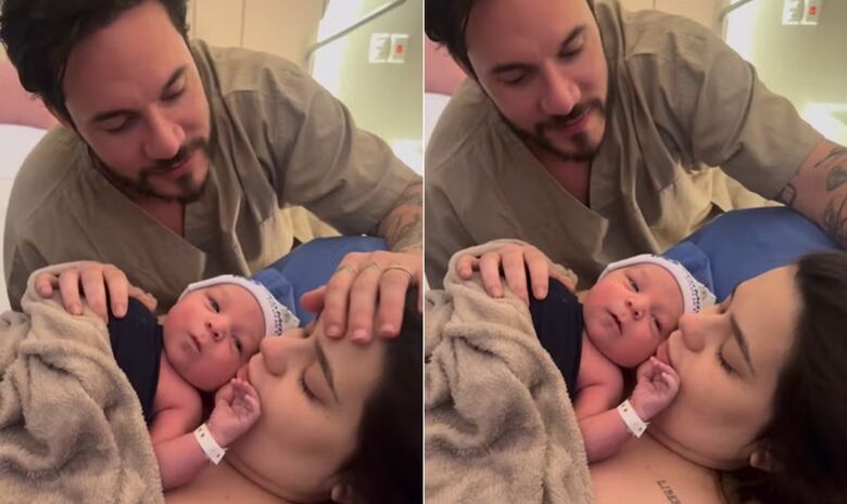 Eliezer e Viih Tube com Ravi, após o parto do recém-nascido  Foto: Reprodução/Instagram