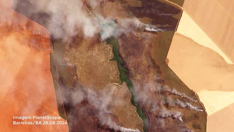 Estiagem chegou mais cedo este ano em Barreiras, cidade da Bahia, e focos de queimadas começaram a ser registrados em junho Foto: SCCON / PlanetScope