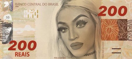 Nota de R$ 200,00 (meme) ilustrada com a foto de Pabllo Vittar 