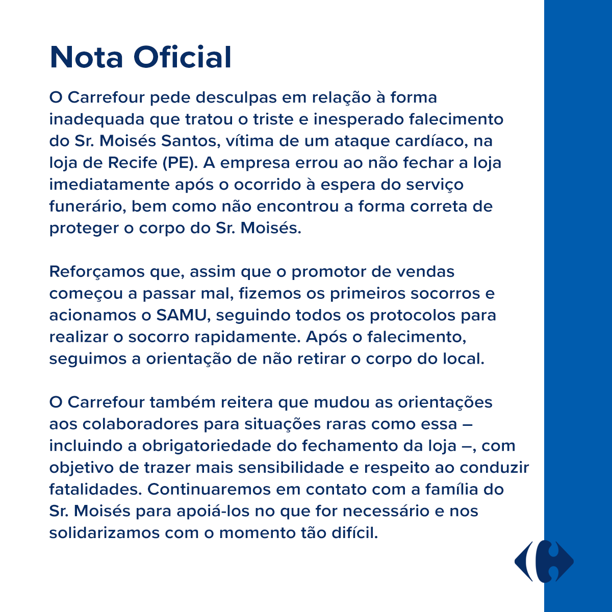 Nota de desculpas, Carrefour