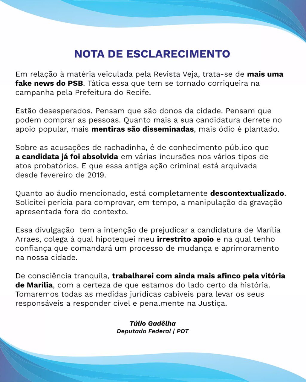 Nota de Túlio Gadêlha