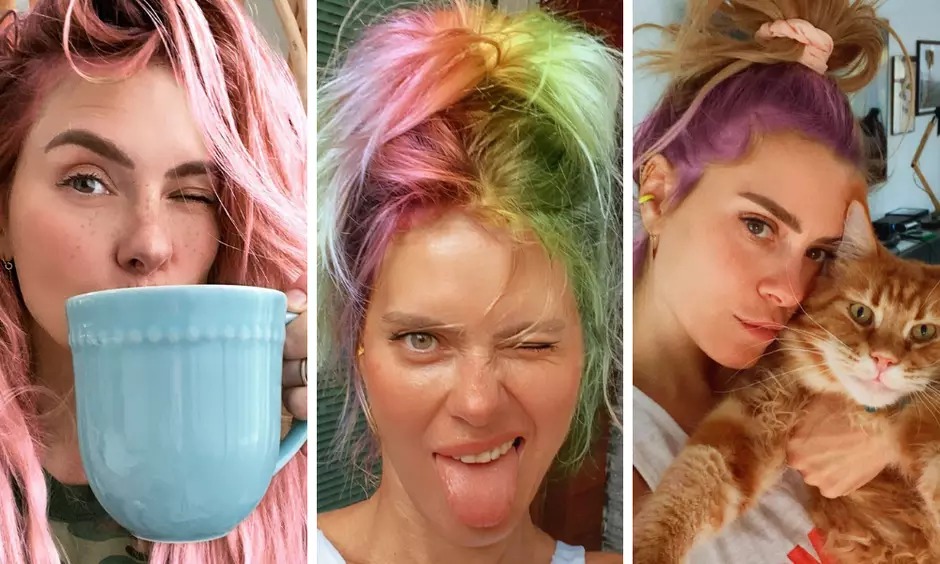 Carolina Dieckmann e seus cabelos coloridos