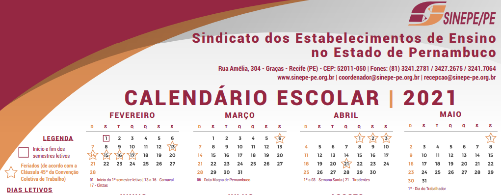 Calendário escolar, definido em convenção, com o Carnaval como feriado