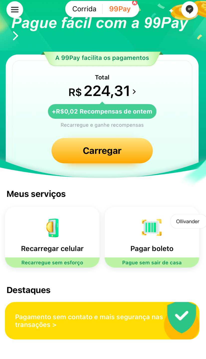 99 Pay tela de pagamento