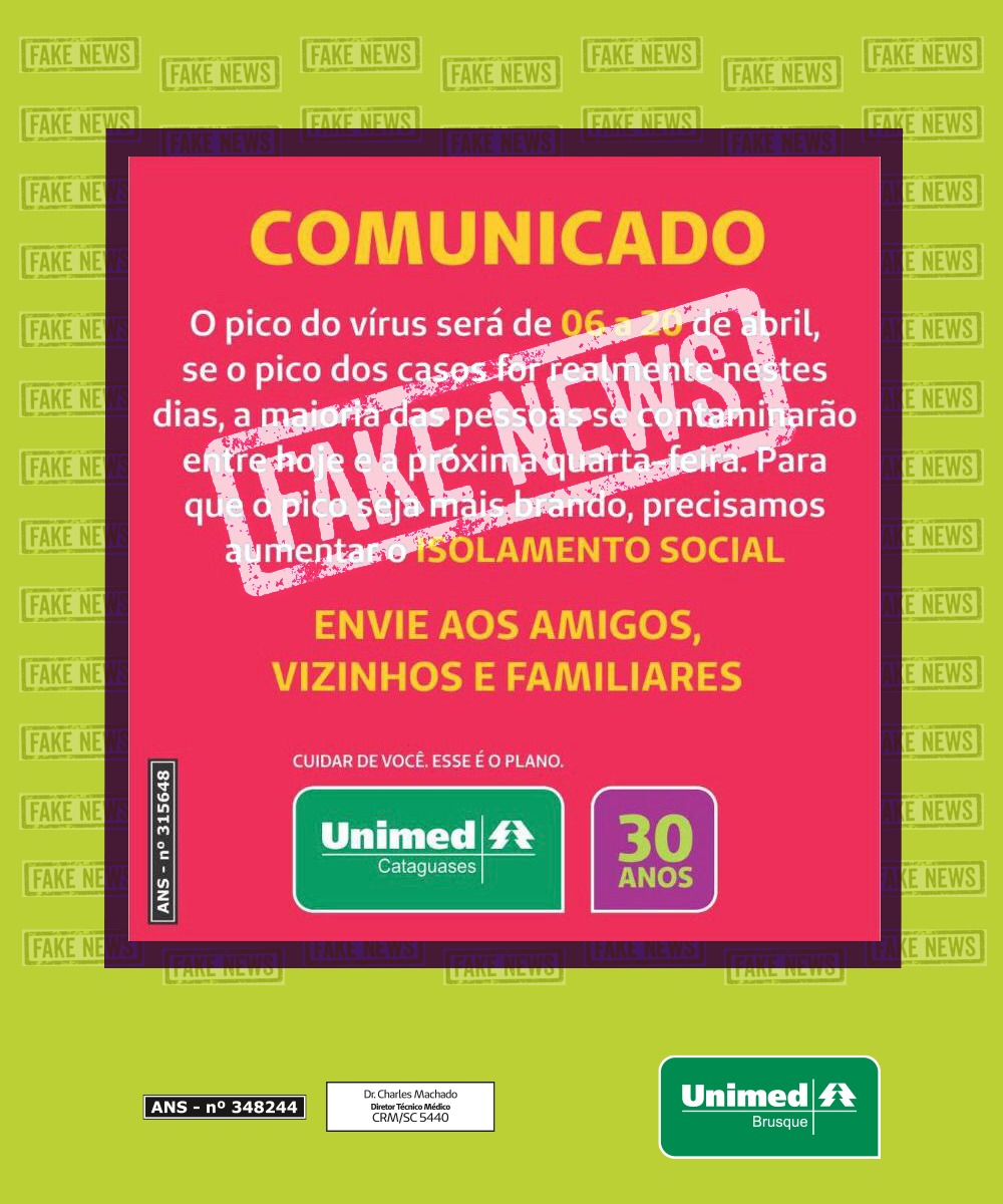 E Falso O Aviso De Unimed Mineira Que Circula Pelas Redes Sugerindo Datas Para Pico Da Covid 19 Folha Pe