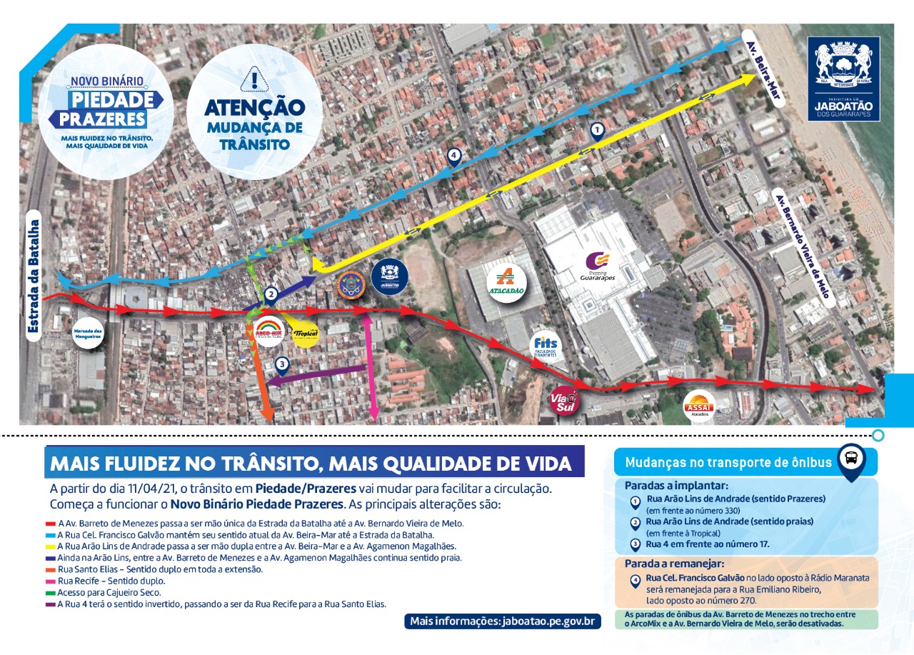 Mapa com as alterações no trânsito de Jaboatão