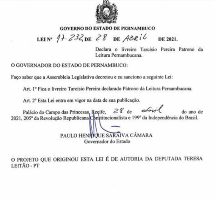 Tarcísio Pereira é declarado Patrono da Leitura Pernambucana