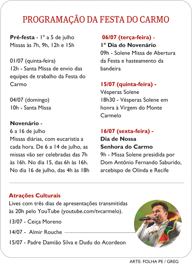 Programação da Festa de Nossa Senhora do Carmo 