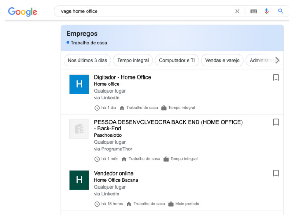 Google lança ferramenta para ajudar a encontrar empregos home office -  Tecnologia e Games - Folha PE