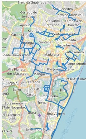 Mapa das rotas cicláveis do Recife