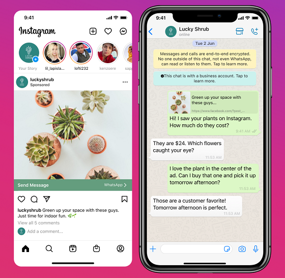 Botão de WhatsApp no Instagram