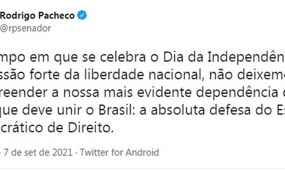 Presidente do Senado, Pacheco se manifestou em uma rede social