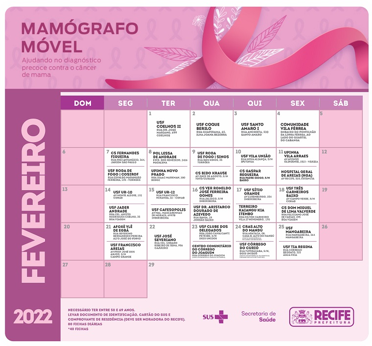 Calendário de atendimento do mamógrafo móvel