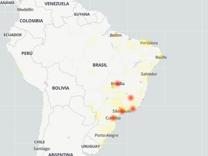 Regiões com maiores concentrações das falhas do aplicativo da Nubank nesta sexta-feira (4)