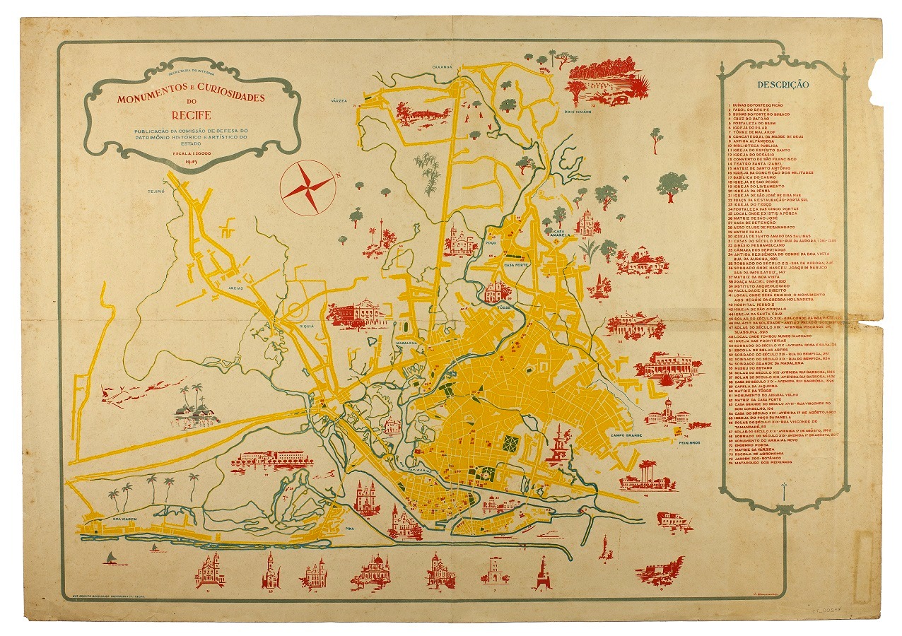 Mapa de 1950 com pontos turísticos