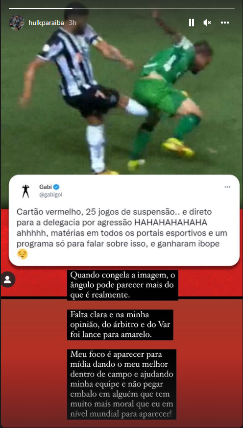 Resposta de Hulk aos comentários feitos por Gabigol