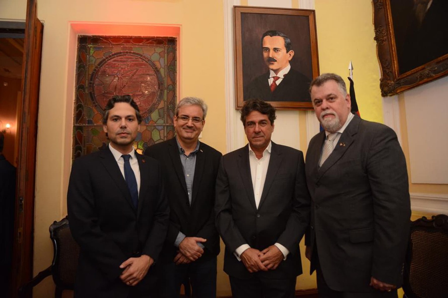 Thiago Carneiro, Gilberto Freyre Neto, Ricardo Pessoa de Queiroz e Rainier Michael na inauguração da Sala
