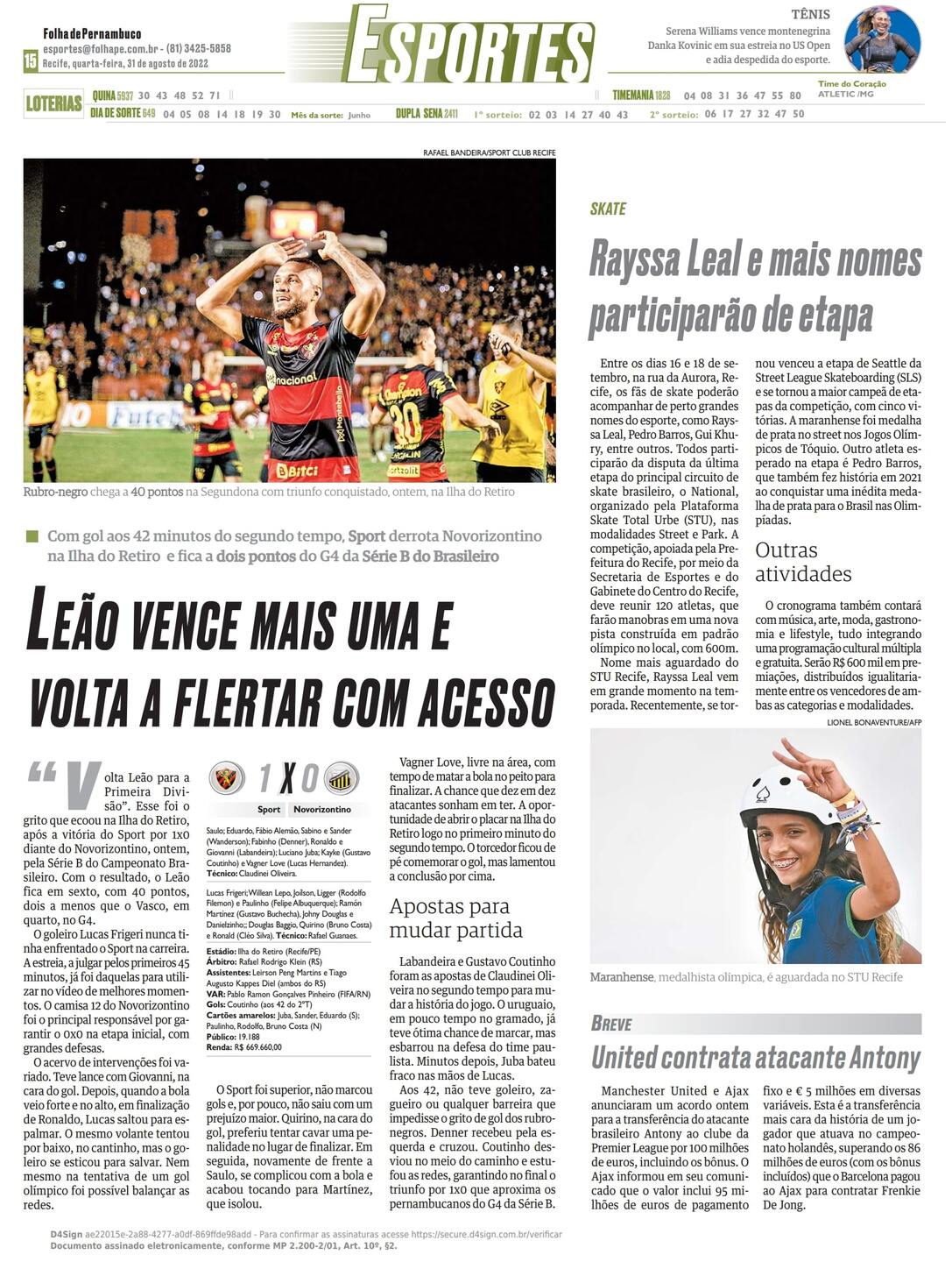 Com gol de Coutinho no fim, Sport vence Novorizontino e se aproxima ainda  mais do G4 - Folha PE